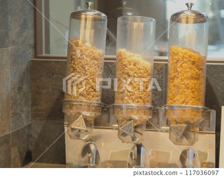Cereal dispenser at the buffet Cereal dispenser at the buffet 117036097