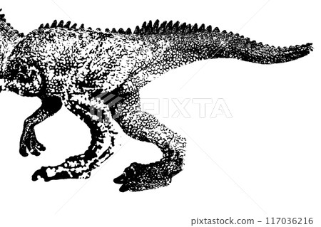 black dinosaur silhouette isolated on white background, model of giganotosaurus toy 117036216