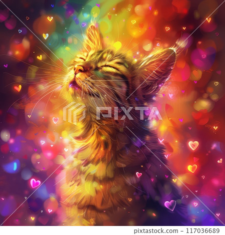 A Golden Kitten Bathed in a Shower of Hearts 117036689
