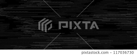 TV static noise texture. Distorted VHS video screen overlay with damage and errors. Glitch pixelated random background. Grunge television interference. Vector digital pixel video effect backdrop 117036730