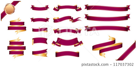 Wine red ribbon banner design material 117037302