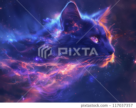 Cosmic Cat Profile Against a Starry Sky 117037357