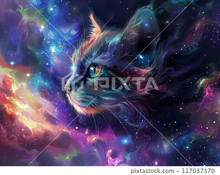 Cosmic Cat Gazing at a Nebula 117037370