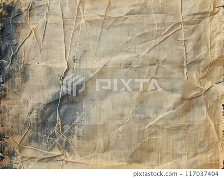 Wrinkled and Stained Beige Canvas Fabric Texture 117037404