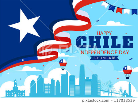 Happy Chile Independence Day Vector Illustration with Waving Flag and Ribbon in National Holiday Flat Style Cartoon Background 117038539