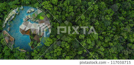 aerial view green forest tree texture and background, Natural green forest tree background, Tropical rainforest tree ecosystem environment, Texture and background of green tree forest. 117038715