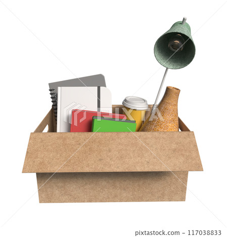 The equipment in paper Box for Layoff concept 3d rendering. 117038833