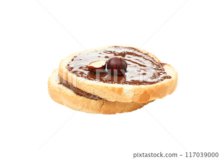 PNG, Bread with chocolate paste and nuts, isolated on white background 117039000