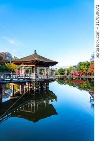 [Nara Prefecture] The Ukimido Hall in Nara Park with its beautiful reflection in the pond 117039072