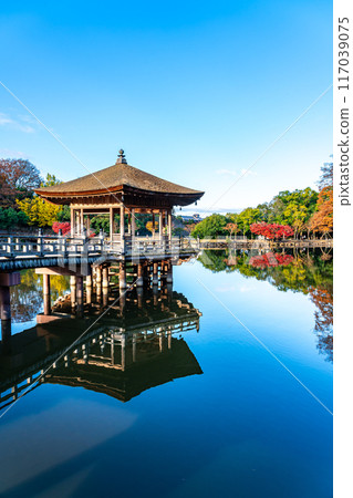[Nara Prefecture] The Ukimido Hall in Nara Park with its beautiful reflection in the pond 117039075