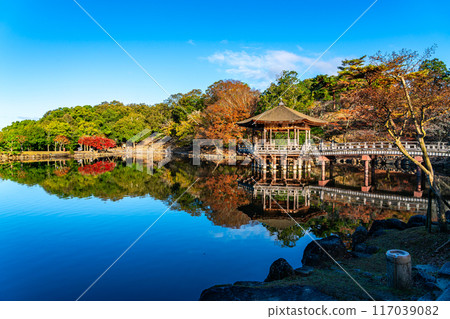 [Nara Prefecture] The Ukimido Hall in Nara Park with its beautiful reflection in the pond 117039082