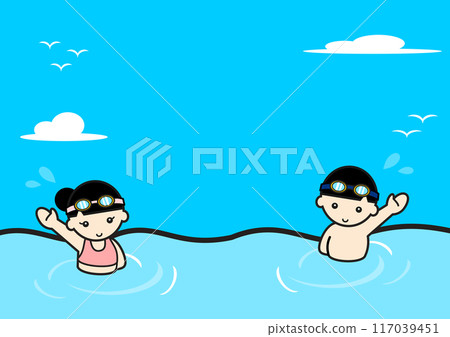 Children swimming in the sea Copy space 117039451