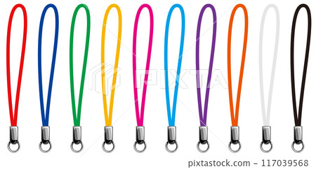 Vector icon illustration set of silver metal fittings for mobile phone straps / solid version 117039568