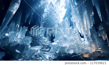 洞內展開的夢幻水晶世界的圖像。 117039621