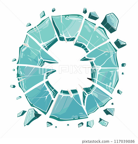 Circular broken glass pieces shatter center explosion turquoise. Shattered glass shards dispersed radial pattern turquoise hue. Cracked fragments radiating burst abstract graphic turquoise Circular broken glass pieces shatter center explosion turquoise. Shattered glass shards dispersed radial pattern turquoise hue. Cracked fragments radiating burst abstract graphic turquoise 117039886