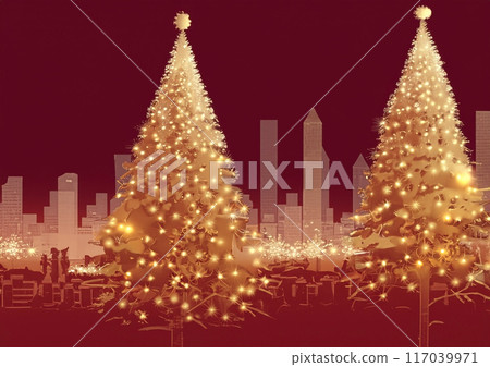 Golden Christmas tree and urban image 117039971