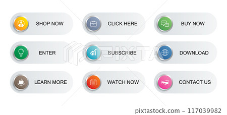9 button data infographics rectangle layout paper template. Illustration business abstract background. 117039982