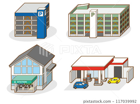 Three-dimensional vector illustration of various buildings. 117039992