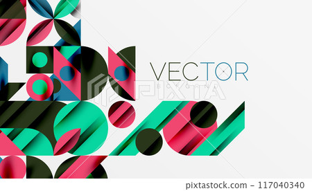 Neo memphis geometric pattern with circles, squares and lines. Pop art abstract background for covers, banners, flyers and posters and other templates Neo memphis geometric pattern with circles, squares and lines. Pop art abstract background for covers, banners, flyers and posters and other templates 117040340