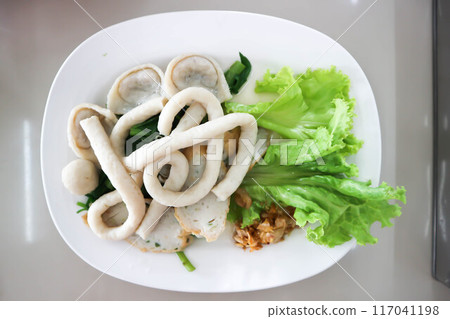 fish balls with fried garlic ,fishballs fish balls with fried garlic ,fishballs 117041198
