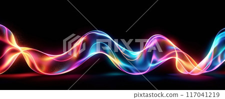 黑色背景上的彩色霓虹曲線 117041219