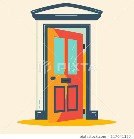 Bright red door illustration entrance open doorway colorful design modern architecture isolated white background Keys open red door sunlight shadow entering 117041333
