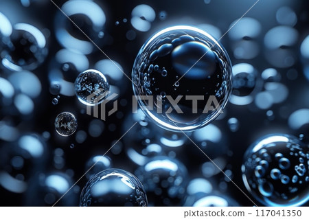 Close-up of black bubbles floating in the air 117041350