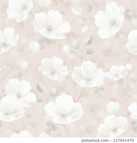 淺粉紅色背景的白色花朵圖案 117041470