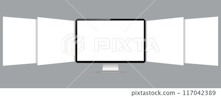 Computer screen with blank web pages. Mockup for showing screenshots of websites. Computer screen with blank web pages. Mockup for showing screenshots of websites. 117042389