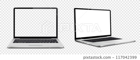 Laptop computer with white and empty screen on transparent background Laptop computer with white and empty screen on transparent background 117042399