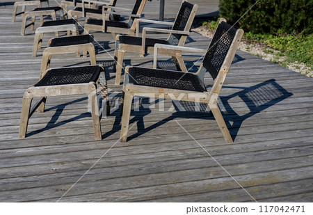 wooden deck chairs on floor wooden deck chairs on floor 117042471