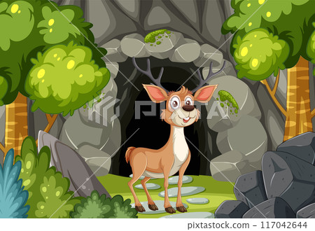 Deer Standing Near Forest Cave 117042644