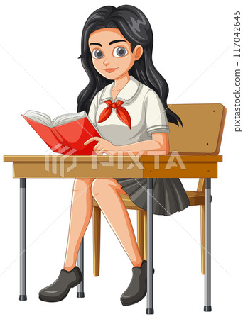 Student Reading at Desk 117042645