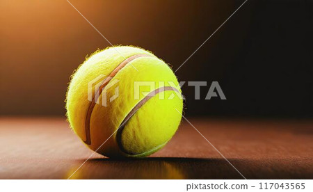 tennis ball on the dark background with copy space for text 117043565