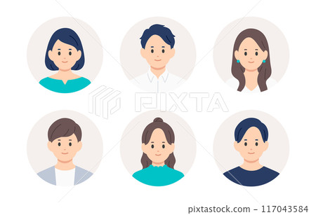 Young men and women face icon set [People vector illustration material] 117043584