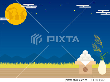 月亮與兔子、賞月餃子和花瓶裡的蒲葦的背景，靈感來自賞月_水平 117043680