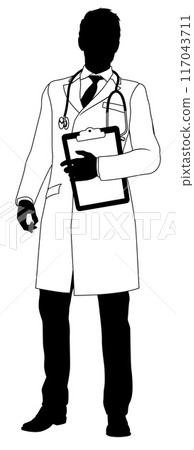 Doctor Man and Clipboard Medical Silhouette Person 117043711