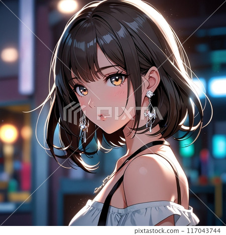 Girl, illustration, black hair Girl, illustration, black hair 117043744