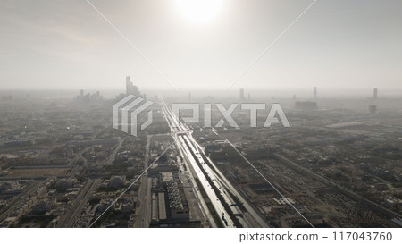 Drone view of KAFD in the morning haze from the distant Drone view of KAFD in the morning haze from the distant 117043760