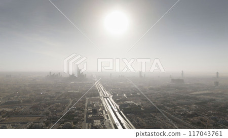 Drone view of KAFD in the morning haze from the distant Drone view of KAFD in the morning haze from the distant 117043761