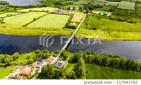 Aerial view of Rosscor Bridge in Enniskillen, Northern Ireland 117043762