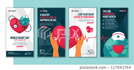 Heart Day Social Media Stories Flat Cartoon Hand Drawn Templates Background Illustration 117043764