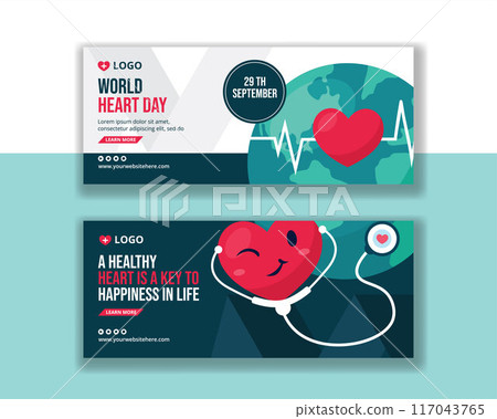 Heart Day Horizontal Banner Flat Cartoon Hand Drawn Templates Background Illustration 117043765