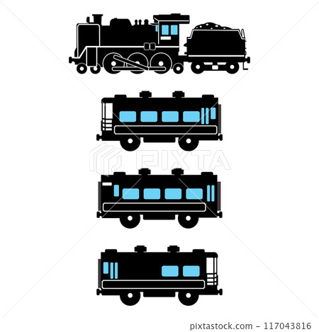 SL C57 和沙龍車 Naniwa 玩具風格剪影插畫淺藍色窗戶 117043816