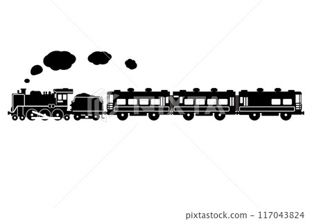SL C57 和沙龍車 Naniwa 的玩具風格剪影插圖 117043824