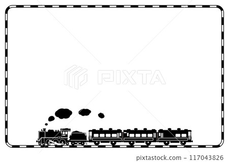 Toy-style silhouette illustration of SL C57 and Salon Car Naniwa, railroad track frame 117043826