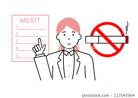 A female doctor pointing out the benefits of quitting smoking 117043964