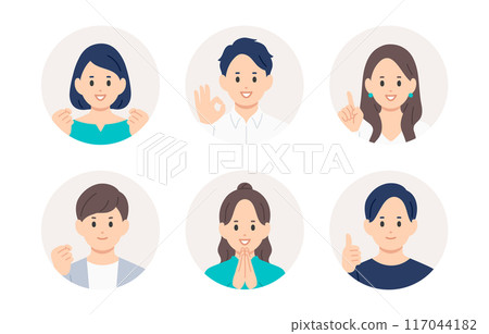 Positive young men and women face icon set [People vector illustration material] 117044182