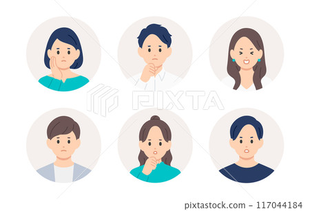 Negative young men and women face icon set [People vector illustration material] 117044184