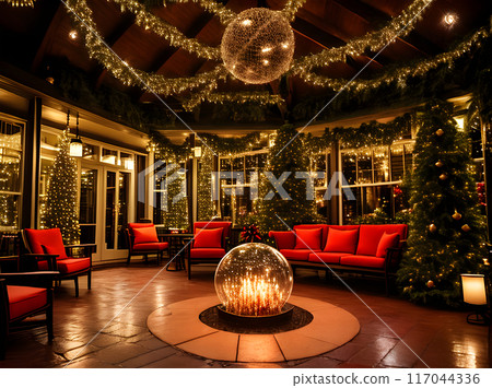 cozy ball Christmas POV rain ambiance 117044336